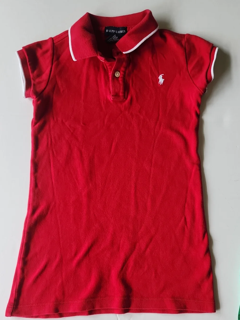 Ralph Lauren Red Girls Polo Dress with White Trim